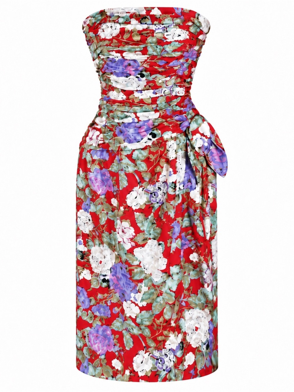 Vintage Silk Party Dress Strapless Frock 1980s Maddy London Red White Purple